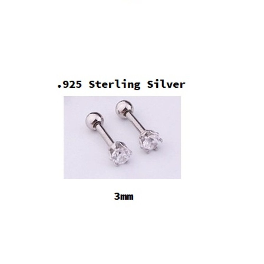 Silver ~  3mm ~.925 Sterling Silver Six Prong Round Swarovski Crystal Earring
